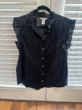 H&M Black Ruffle Sleeve linen Button-Front Women's Top